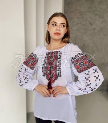 Шифонова біла жіноча блуза вишиванка "Забава" купити Дніпро