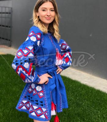 Голубое женское вышитое платье бохо "Русалка" купить Сумы