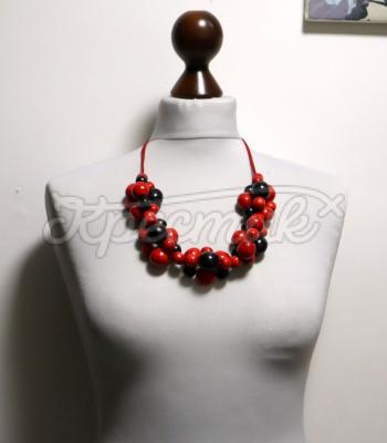 Украинское деревянное ожерелье круглое "Красное и черное сплетение" купить киев