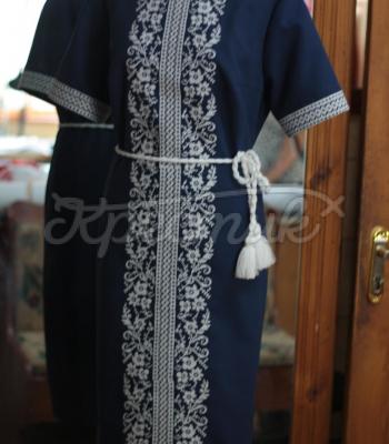 Темно-синее украинское платье с сокальской вышивкой фото