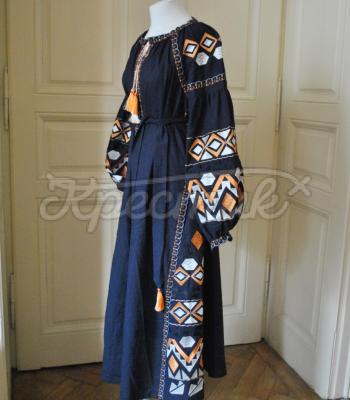 Бохо плаття з вишивкою "Калейдоскоп заходу" на льоні