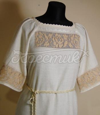Женское платье с вышивкой "Бежевые розы" фотография