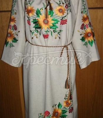 Украинское вышитое платье - шелк на льне