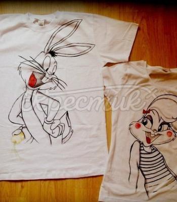 Парные футболки ручной работы "Кролики" фото