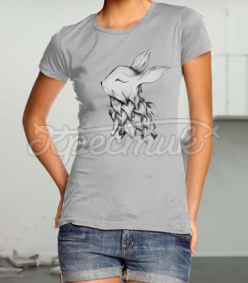 Женская футболка ручной росписи "Кролик фото