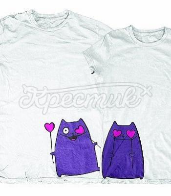 Парные футболки ручной работы "Коты" фото