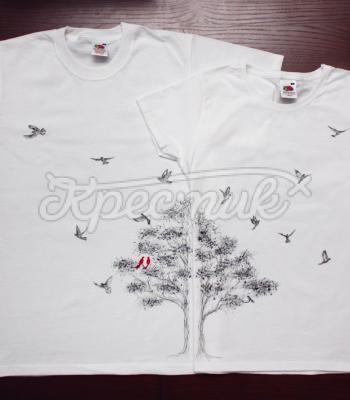 Парные футболки ручной росписи "Дерево любви" фото