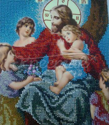 Вышитая бисером икона "Иисус Христос благословляет детей" купить