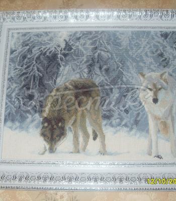 Вышитая картина "Волки в зимнем лесу" купить Киев