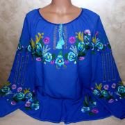 Шифонова вишита блуза "Синє море" фото