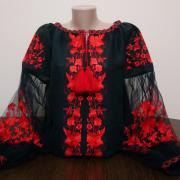 Чорна вишиванка з червоною вишивкою "Женева" фото