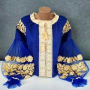 Синя вишиванка "Золоті квіти" фото