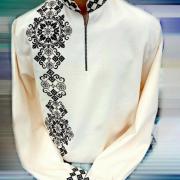 Мужская вышиванка с черной вышивкой "Геометрика" фото Крестик