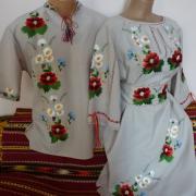 Парные вышиванки гладью "Маки" фото