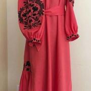 Жіноча коралова вишита сукня "Грація" ловга сукня вишиванка