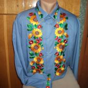 Мужская вышиванка "Подсолнухи на синем" фото