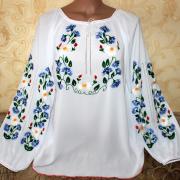 Женская вышиванка на шифоне "Ромашки и Волошки" фото