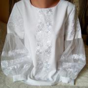 Біла жіноча вишиванка з фатиновими рукавами "Зефір" фото