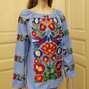 Блакитна жіноча вишиванка "Птахи щастя" фото