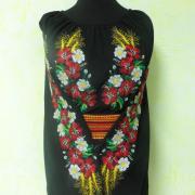 Черная женская вышиванка "Полевые ромашки и маки" фото