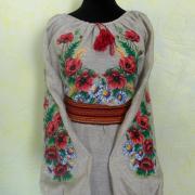 Украинская вышиванка на льне "Полевые цветы" фото