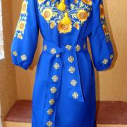 Синее украинское платье с желтыми подсолнухами купить Киев