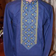 Мужская вышиванка синяя "Алатырь" фото Крестик