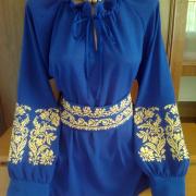 Женская вышиванка на синем шифоне "Патриотическая" фото Крестик Киев