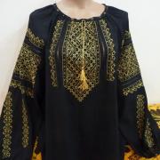 Черная женская вышиванка "Шелковая идилия" с золотистой вышивкой