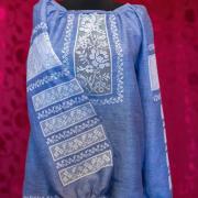 Женская вышиванка с мережками "Джинсовая ружа" фото Крестик Киев