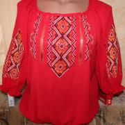Женская вышиванка на шифоне "Красное солнце" фото Крестик Киев