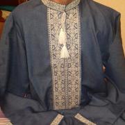 Черная мужская вышиванка "Пшеничные звезды" фото Крестик Киев