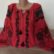 Красная женская вышиванка с ришелье "Помпея" купить блузку Харьков