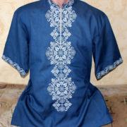 Синяя мужская вышиванка  "Геометрика 1"  фото