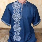 Синяя мужская вышиванка  "Геометрика" фото