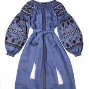  Льняна вишита сукня "Синя мімоза" фото сукня джинсова