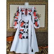 Біле плаття вишиванка бохо "Червона калина" фото