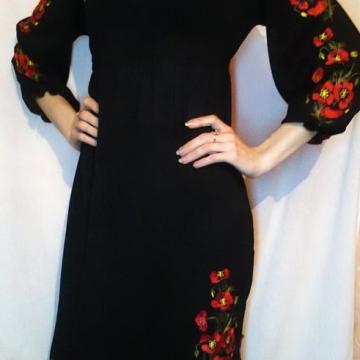 Вышитое черное женское шифоновое платье